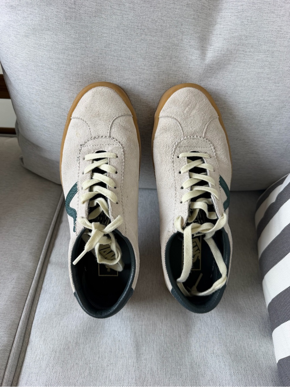Vans Cream Suede Sneakers with Dark Green Accent